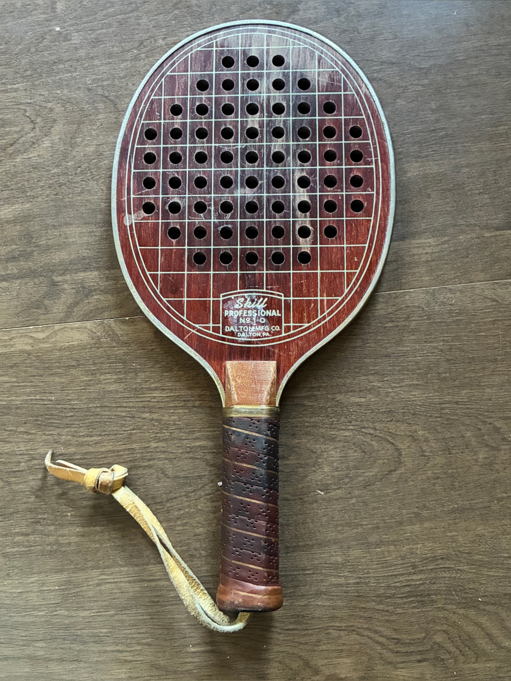 Vintage Bantam Dalton Paddle Ball Racquet Large Leather Wood